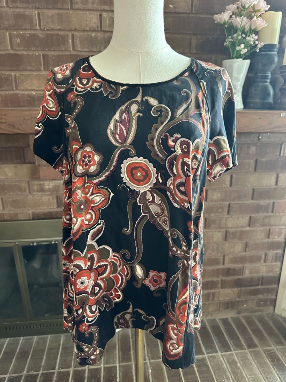 Lafayette 148 NY Paisley Silk Blend Blouse - Size P - EUC Boho Chic